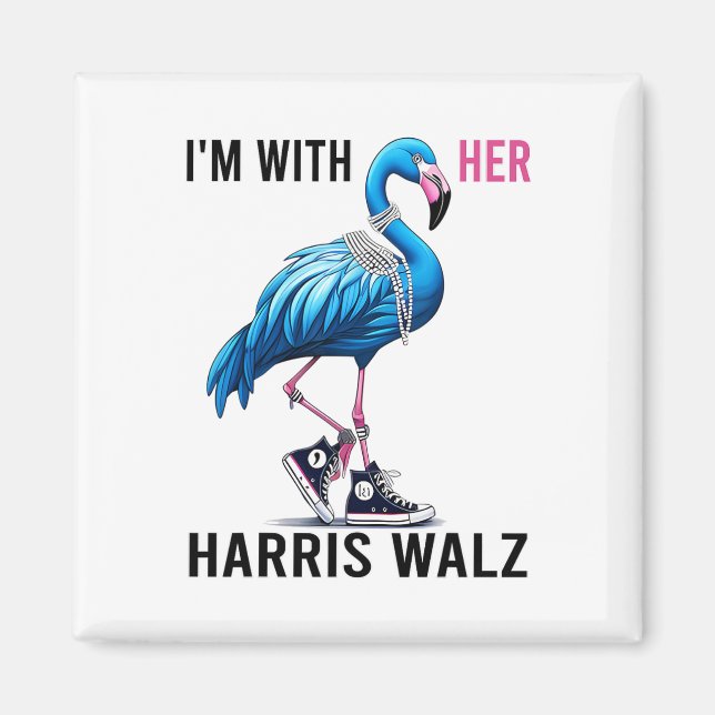 Jag är med hennes Harris W Flamingo Vote Blue Magnet (Framsidan)