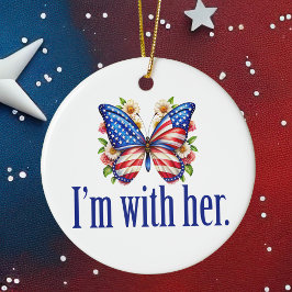 Jag är med hennes Kamala Harris Butterfly-jul Julgransprydnad Keramik