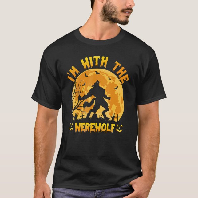 Jag är med Werevargen Halloween Costume Monster Pu T Shirt (Framsida)