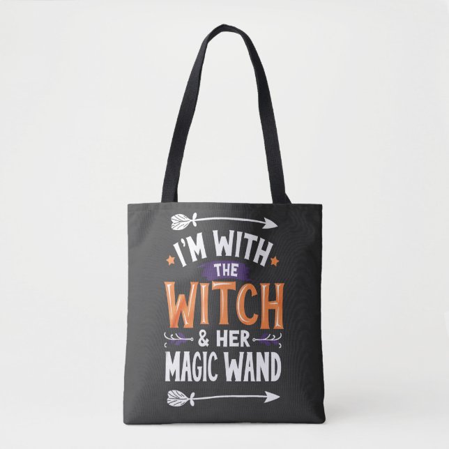 Jag är med Witch och hennes magiska Vind Halloween Tygkasse (Framsida)