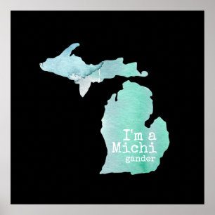 Jag är Michigander Watercolor Filled Silhouette Poster