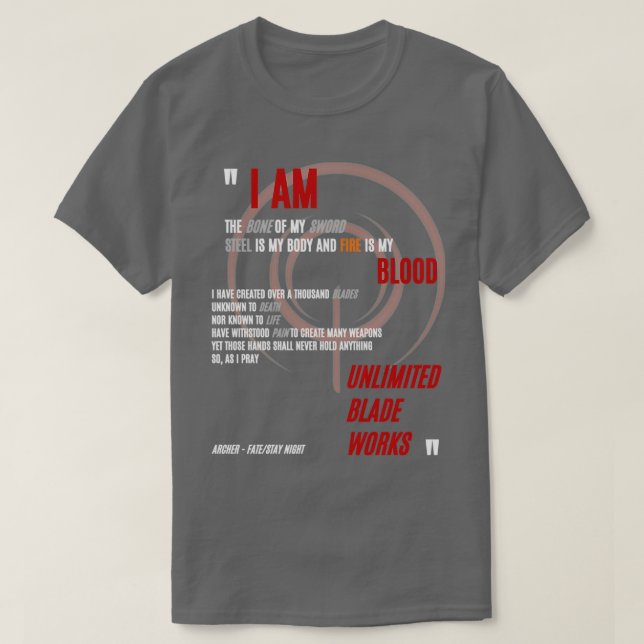 Jag är mitt svärd Archer FateStanna Natt UB T Shirt (Design framsida)