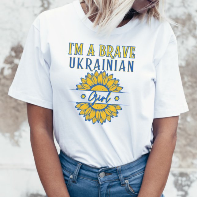 Jag är Modig Gult för ukrainsk flicka Solros Blue T Shirt (Skapare uppladdad)