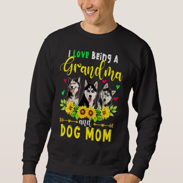 Jag är mormor och Hund Husky Hundar Sunf Lång Ärmad Tröja (Framsida)