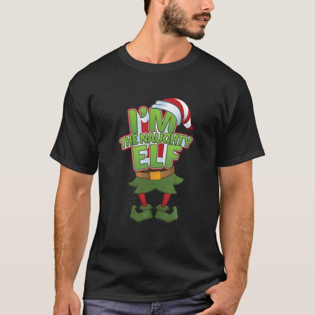Jag är Naughty Elf Matching Group Julfonen T Shirt (Framsida)