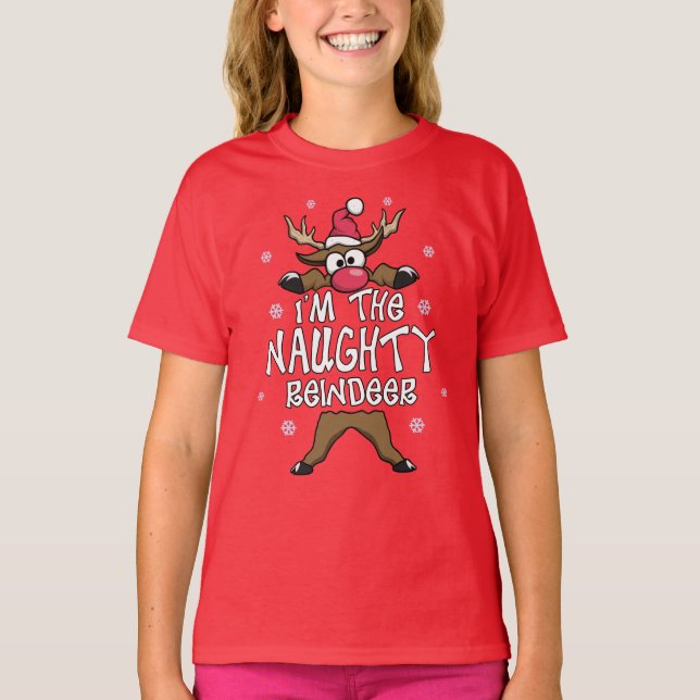 Jag är Naughty Reindeer-familjens jul Pajama T Shirt (Framsida)