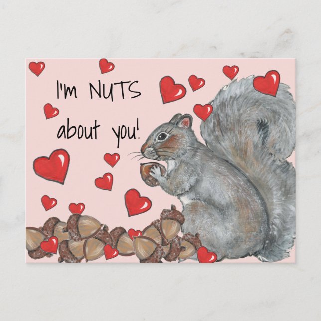 Jag är Nöt om dig Cute Squirrel, Hearts Valentine Helg Vykort (Framsida)
