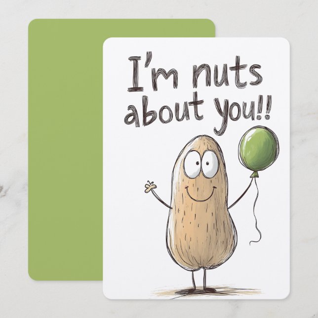 Jag är Nöt Om dig - en goofy Peanut och Balloon Inbjudningar (Fram/baksida)