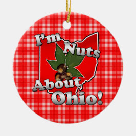 Jag är Nöt om Ohio, Lilla Red Buckeye Nöt Julgransprydnad Keramik