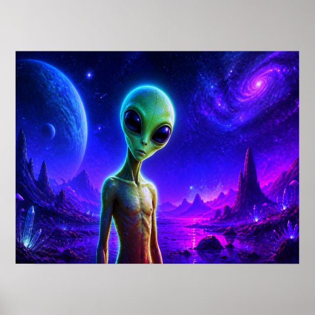 Jag är nyfiken på dig också grön mager utomjording poster (Framsidan)