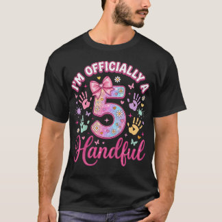 Jag Är Officiellt En Handfull Fem Rosa Båge 5Års T Shirt