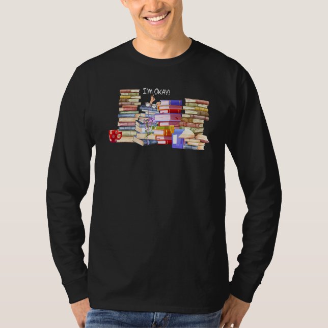Jag är ok Reader Bookworm med Stacks BookaholRead T Shirt (Framsida)