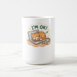 Jag är okej Sövande Katt Bärbar Tecknad Kaffemugg