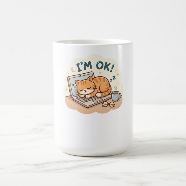 Jag är okej Sövande Katt Bärbar Tecknad Kaffemugg (Center)