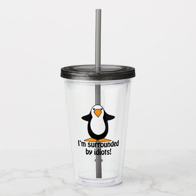 Jag är omringad av Idiots Funny Penguin Take Away Mugg (Framsida)