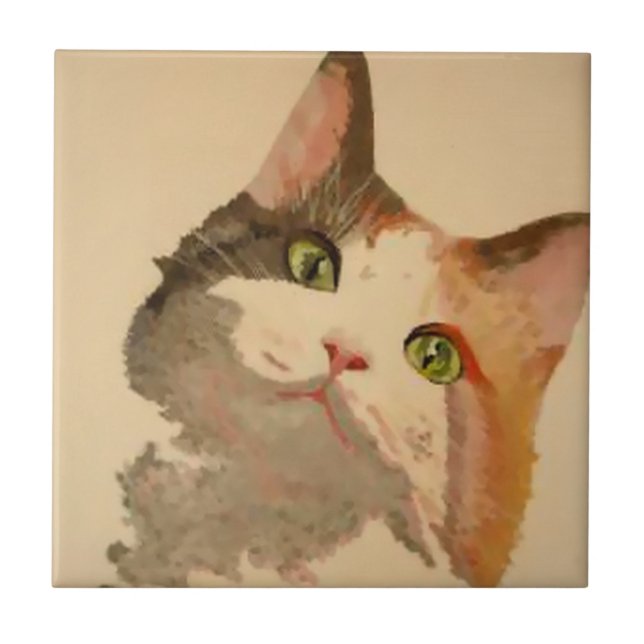 Jag är Öron: Calico Cat Porträtt Kakelplatta (Framsidan)