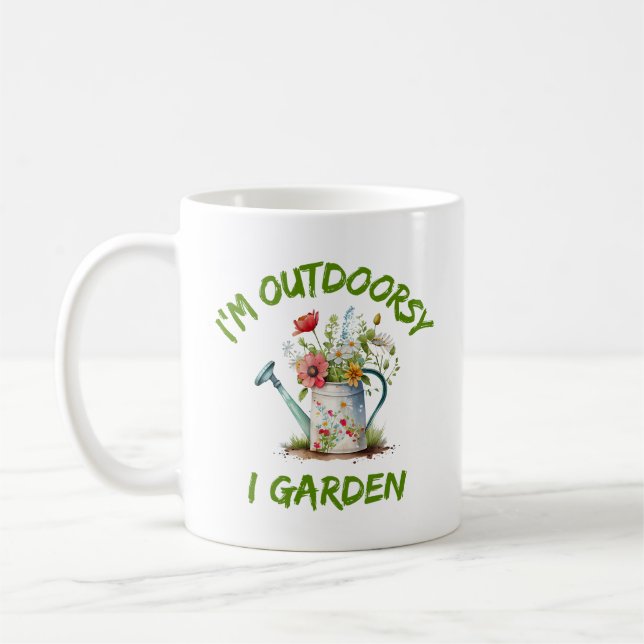 Jag är Outdoorsy I Garden | Lustigt  Kaffemugg (Vänster)