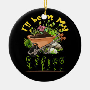 Jag är på mitt kontor, Wheelbarrow Garden Julgransprydnad Keramik