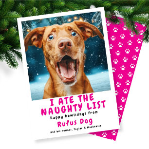 Jag är på Naughty List-Hund julfoto Julkort