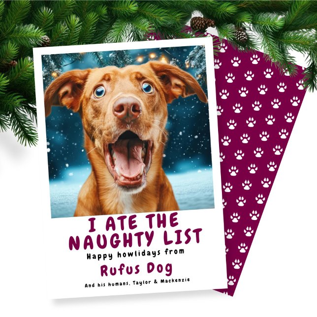 Jag är på Naughty List-Hund julfoto Julkort (I Ate The Naughty List Dog Christmas Photo Holiday Card
by Ricaso. Funny dog themed holiday cards)