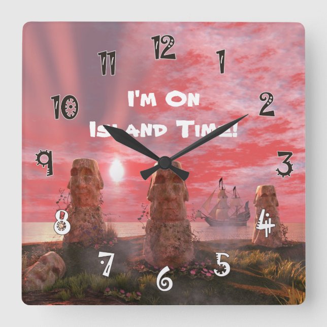 Jag är på ön Time Sunset Square Wall Clock Fyrkantig Klocka (Framsida)
