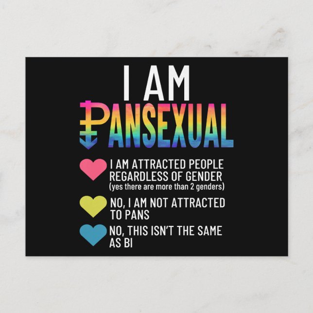Jag är Pansexual - HGBTQIA-Pridet Rainbow Hearts - Helg Vykort (Framsida)