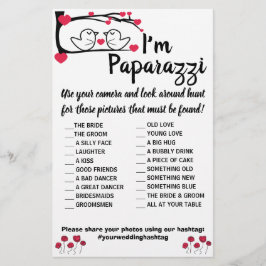 Jag är Paparazzi Game Card Love Bird Bröllop Flygblad