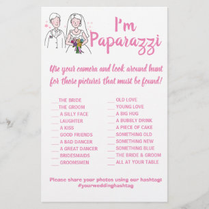 Jag är Paparazzi Game Card Rosa Kärlek Bröllop Fly Flygblad