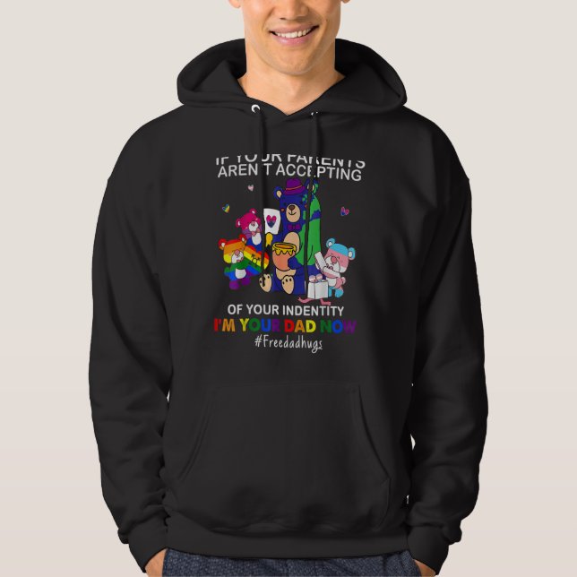 Jag är Pappa nu gratis Pappa Hug Lgbt Pride Bear 2 Hoodie (Framsida)