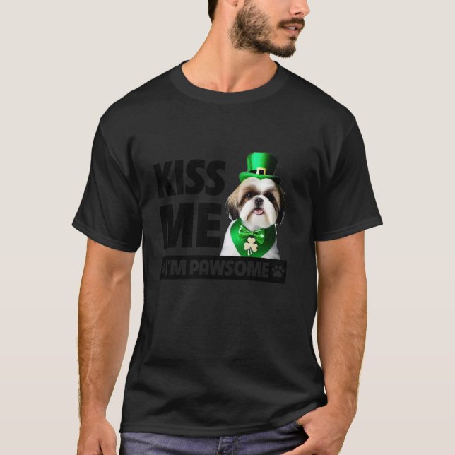 Jag är Pawsome Shih Tzu St patricks day Grönt T Shirt (Framsida)