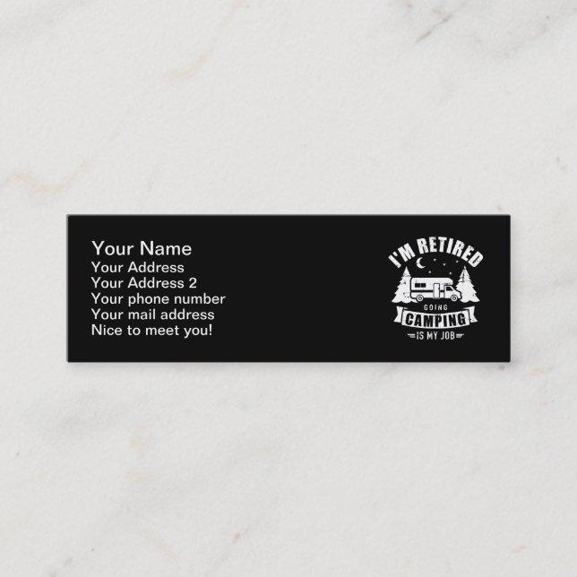 Jag är pensionerad på camping är mitt jobb RV Mini Visitkort (Framsida)