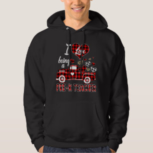 Jag är prek-K-lärare Red Lastbil Hearts Valent Hoodie