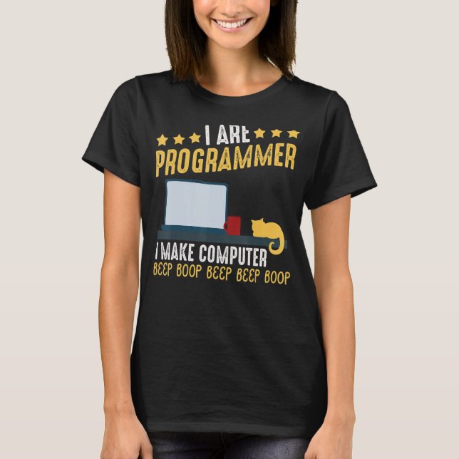 Jag är programmerare Cat Coding Computer Party T Shirt (Framsida)