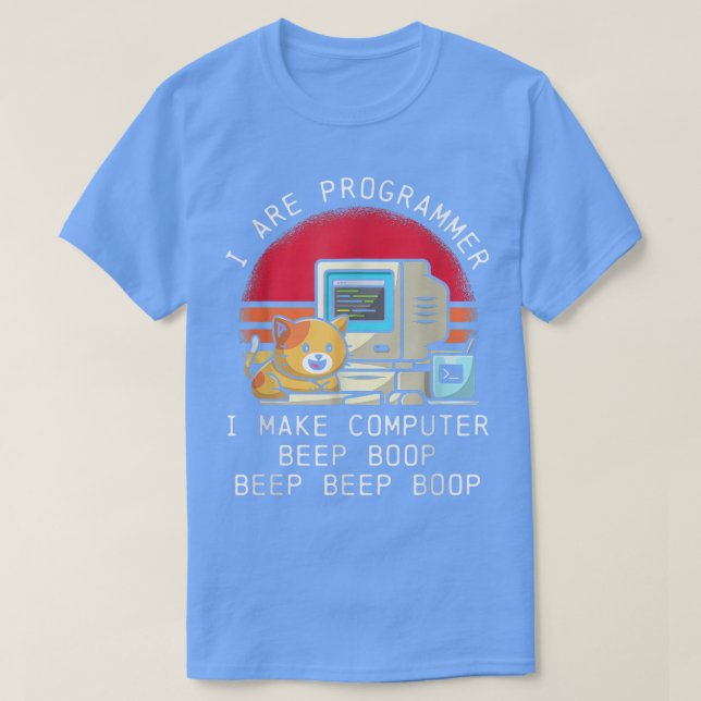 Jag är programmerare Cat Cute Beep Boop Retro-Vint T Shirt (Design framsida)