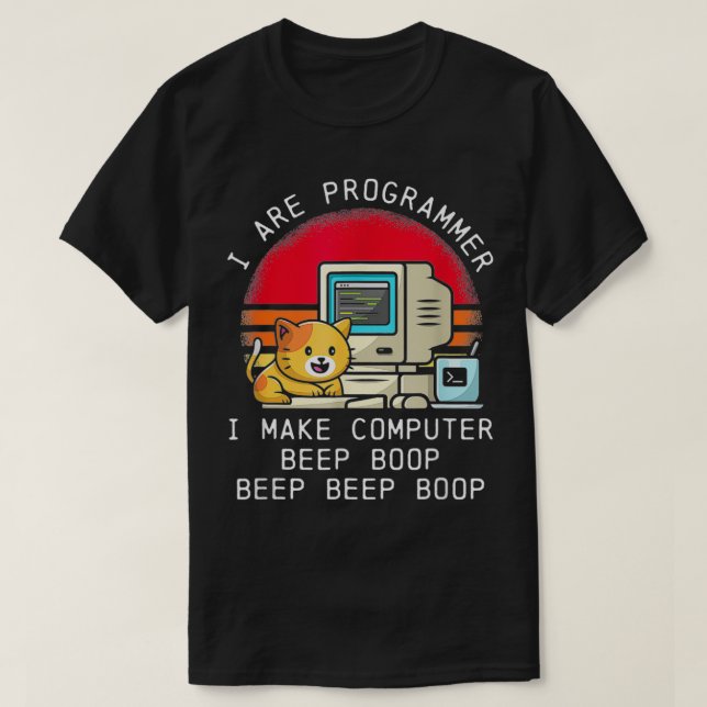 Jag är programmerare Cat Cute Beep Boop Retro-Vint T Shirt (Design framsida)
