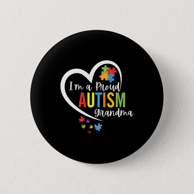 Jag är proud Grandma Kärlek Heart Autism Awareness Knapp (Framsida)
