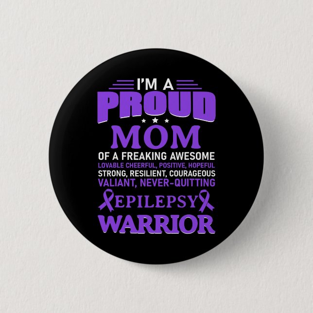 Jag är Proud Mamma Epilepsy Awareness Lila Ribbon  Knapp (Framsida)