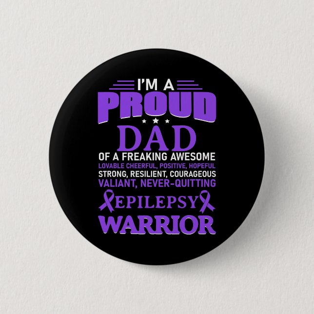 Jag är Proud Pappa Epilepsy Awareness Lila Ribbon  Knapp (Framsida)