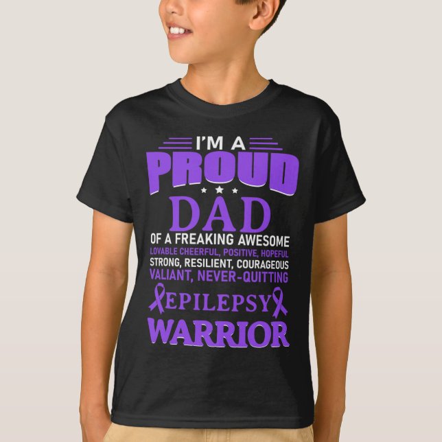 Jag är Proud Pappa Epilepsy Awareness Lila Ribbon  T Shirt (Framsida)
