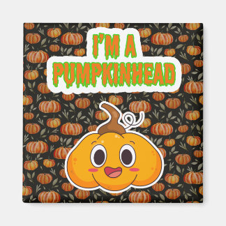 Jag är Pumpkinhead 1 med Pumpkin Background Square Magnet