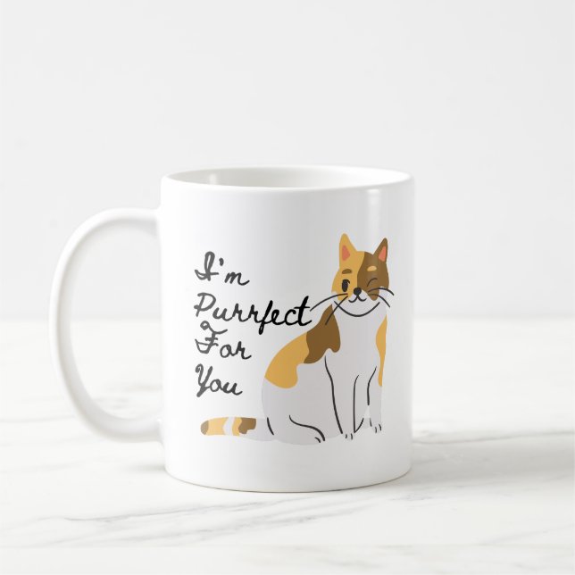 Jag är PurrFect (Perfekt) för dig - Calico Cat Kaffemugg (Vänster)