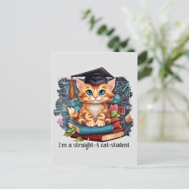 Jag är Rak A Cat Student Vykort (Stående Fram)