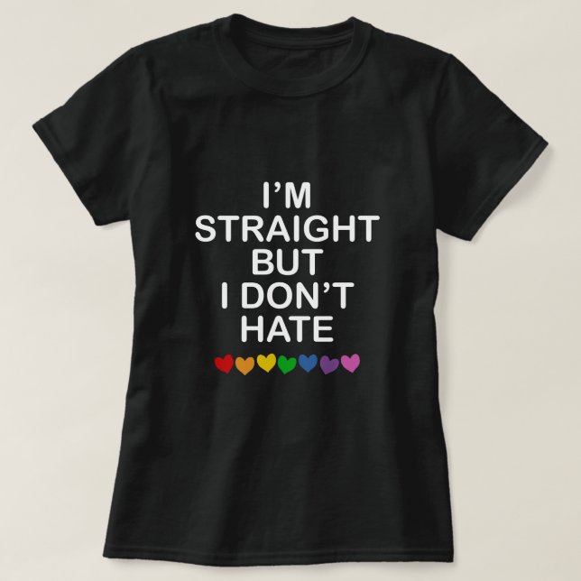 JAG ÄR RAK, MEN JAG HATTAR INTE RAINBOW HEARTS ALL T-SHIRT (Design framsida)