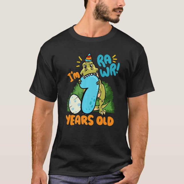 Jag är Rawr 7 år gammal Tyrannosaurus Dinosaur Kid T Shirt (Framsida)