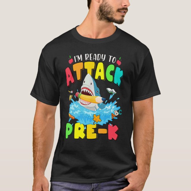Jag är Redo att attackera Back to school Shark Boy T Shirt (Framsida)