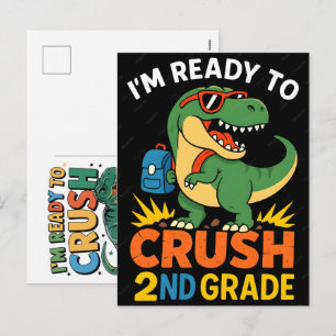 Jag är redo att krossa 2:a klass dinosaurie tillba helg vykort