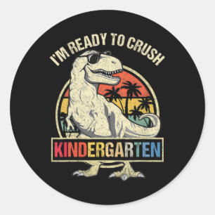 Jag är redo att krossa dinosauriepojkar i förskole runt klistermärke