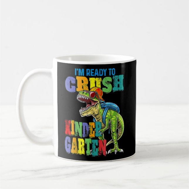 Jag är Redo att krossa Kindergarten Dinosaur tillb Kaffemugg (Vänster)