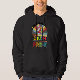 Jag är redo att krossa Pre K Retro Enhörning Tillb Hoodie