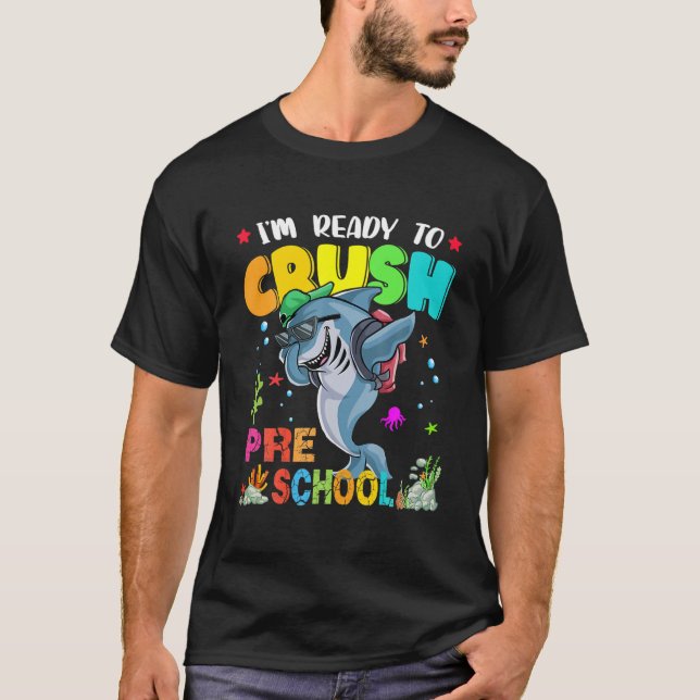 Jag är Redo att krossa Preschool Dabbing Shark til T Shirt (Framsida)